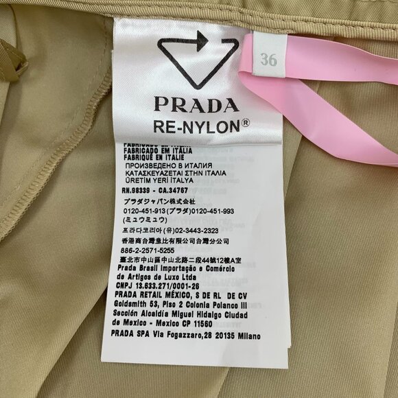 Prada Re-Nylon Khaki Pleated Skirt With Logo Triangle Size XS Brand New With Tag - Picture 4 of 8